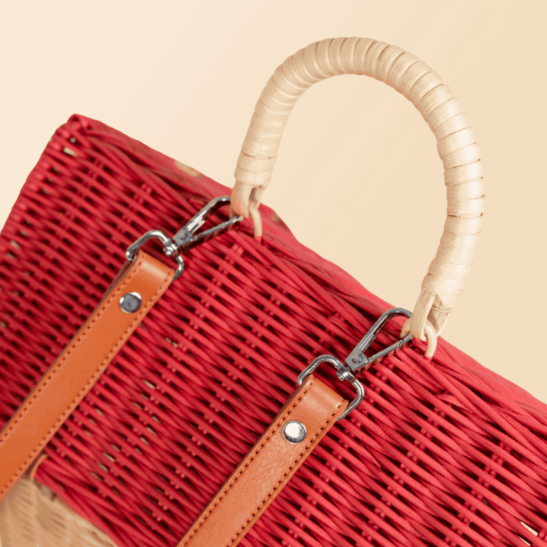 Close-up of the top handle and strap of the Lydia House Bag by MOMIJI.