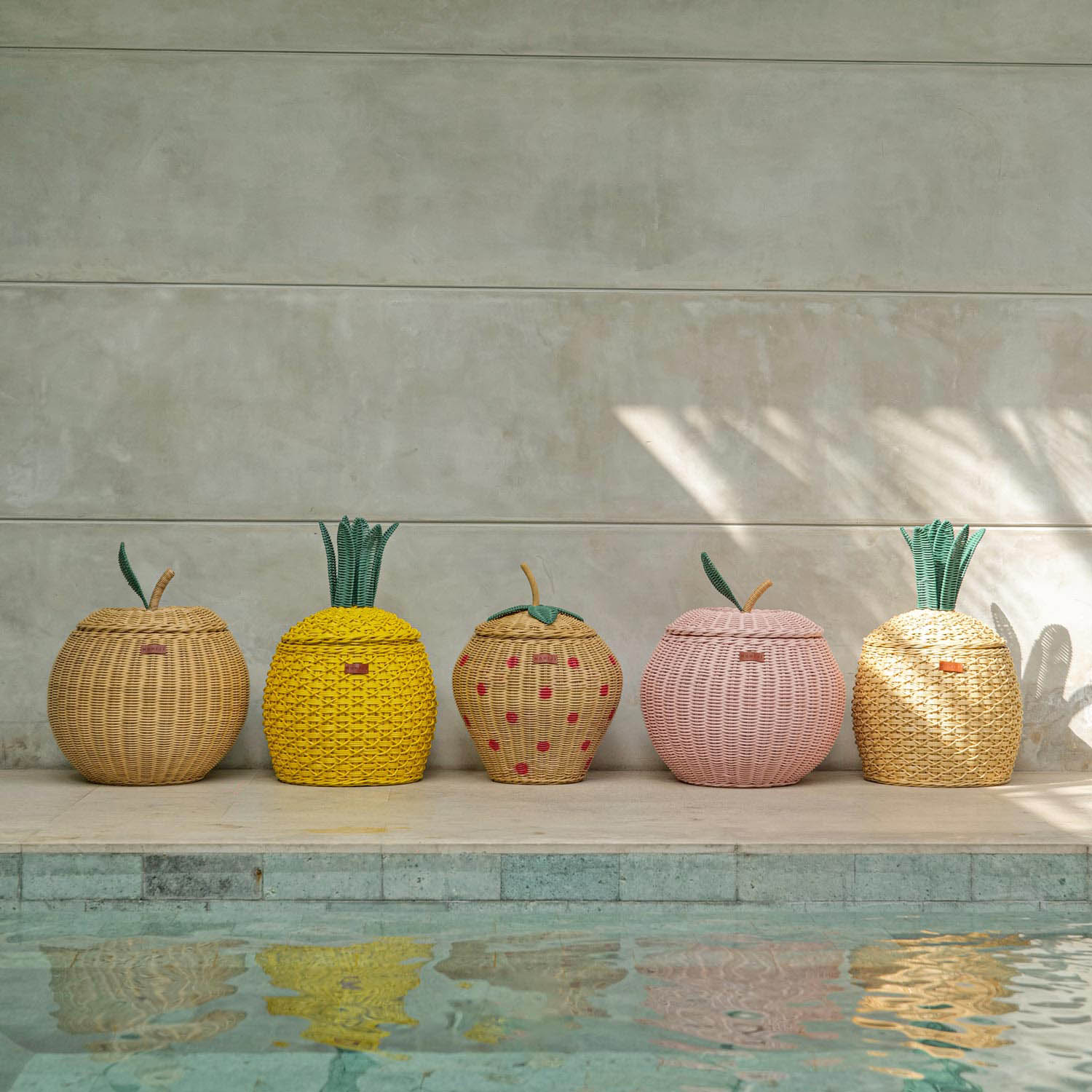 Fruit Rattan Basket Design Collection by MOMIJI all lined up.