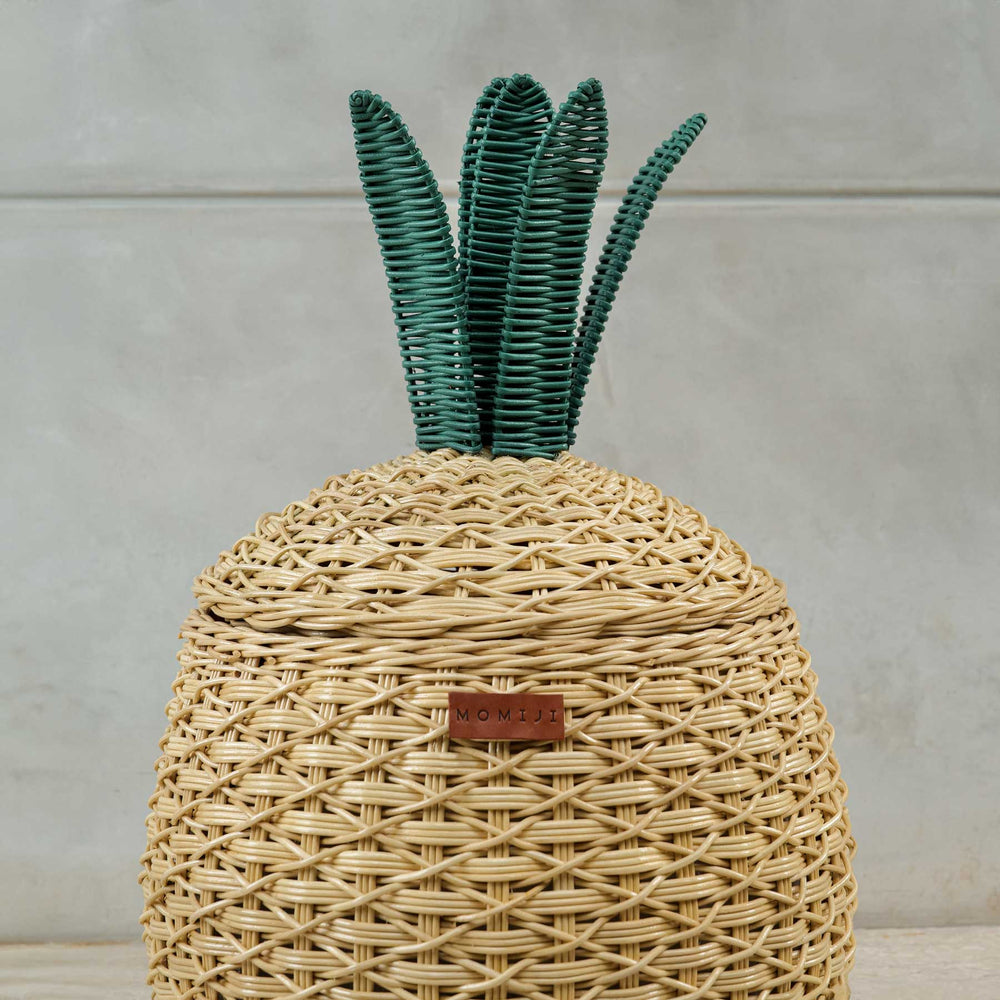 Front lid shot of Pineapple Rattan Storage Basket in medium size by MOMIJI.