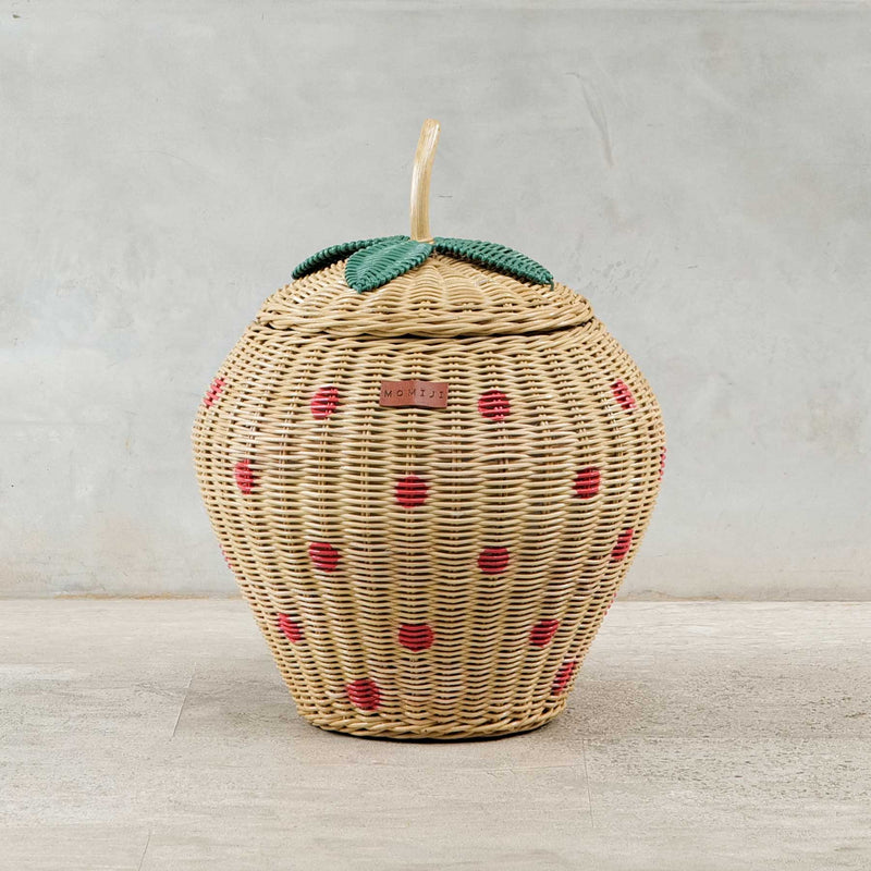 Front view Strawberry Rattan Storage Basket by MOMIJI.