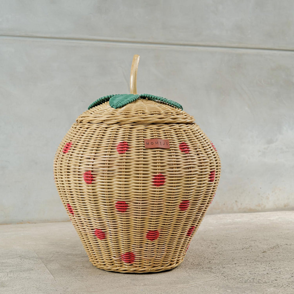 Front view of Strawberry Rattan Storage Basket by MOMIJI.