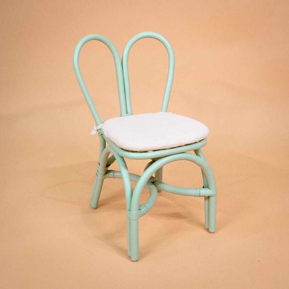 Rattan Chairs | Kids Bunny Chair - Mint Green | Kids Wicker Chair | Angle View| MOMIJI 