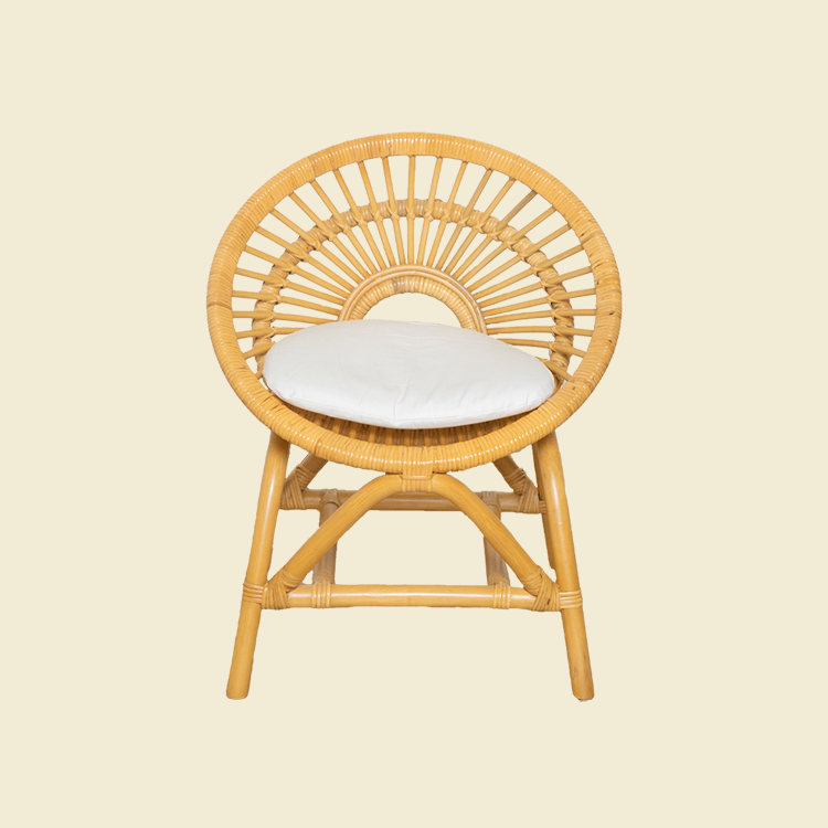Rattan Chairs | Maya Kids Chair - Natural | Kids Wicker Chair | Front View with removeable cushion| MOMIJI 