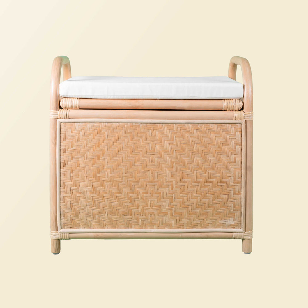 Front view of the Mia Storage Bench by MOMIJI showing its rectangular storage form.