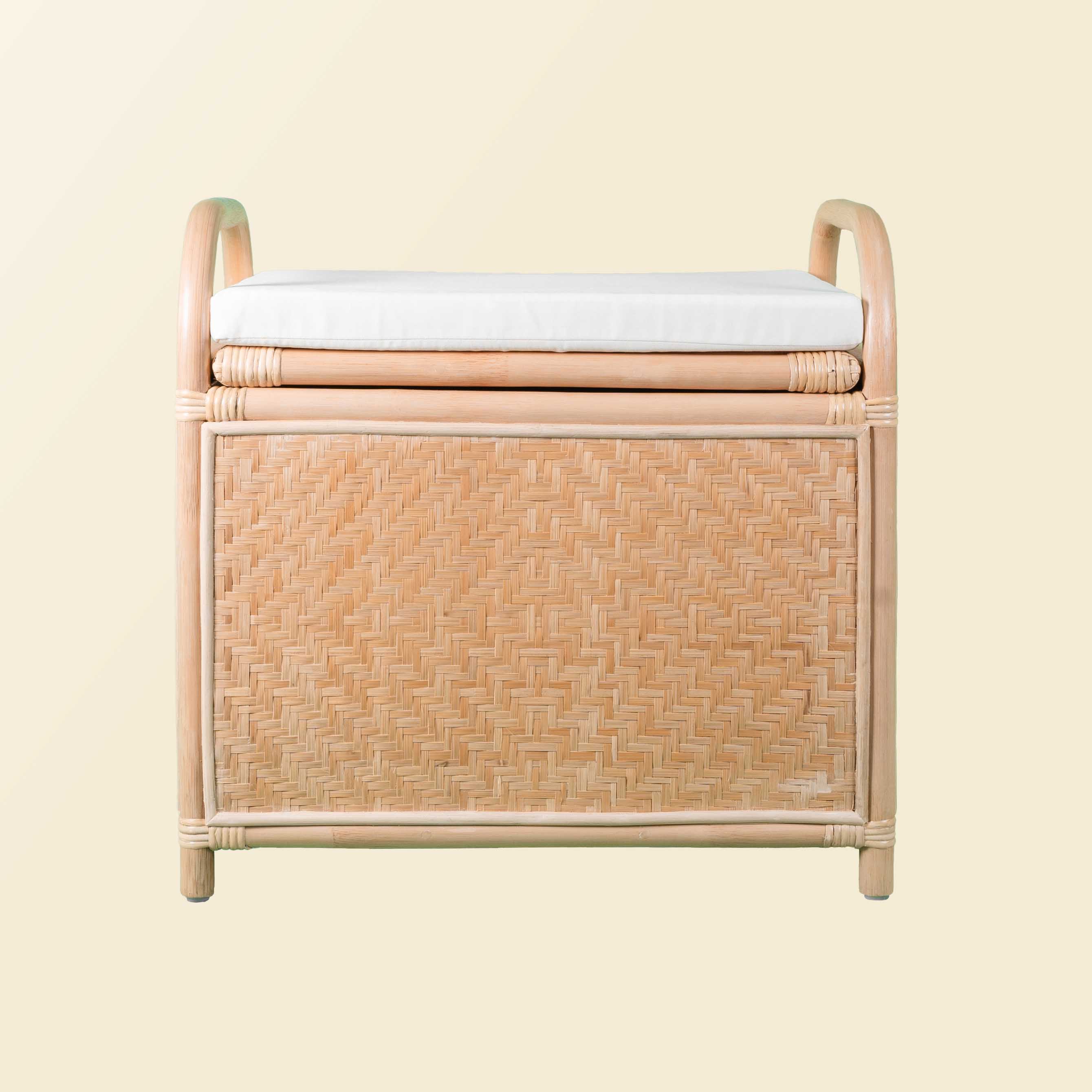 Front view of the Mia Storage Bench by MOMIJI showing its rectangular storage form.