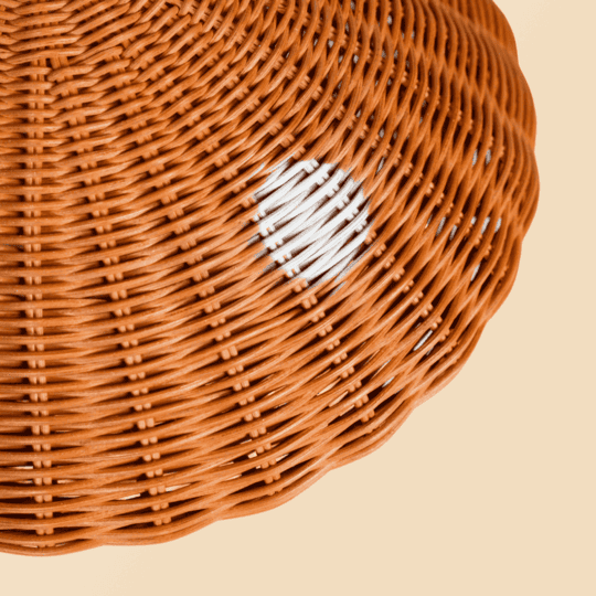 Close up detailed Mushroom Storage Rattan Basket's lid.
