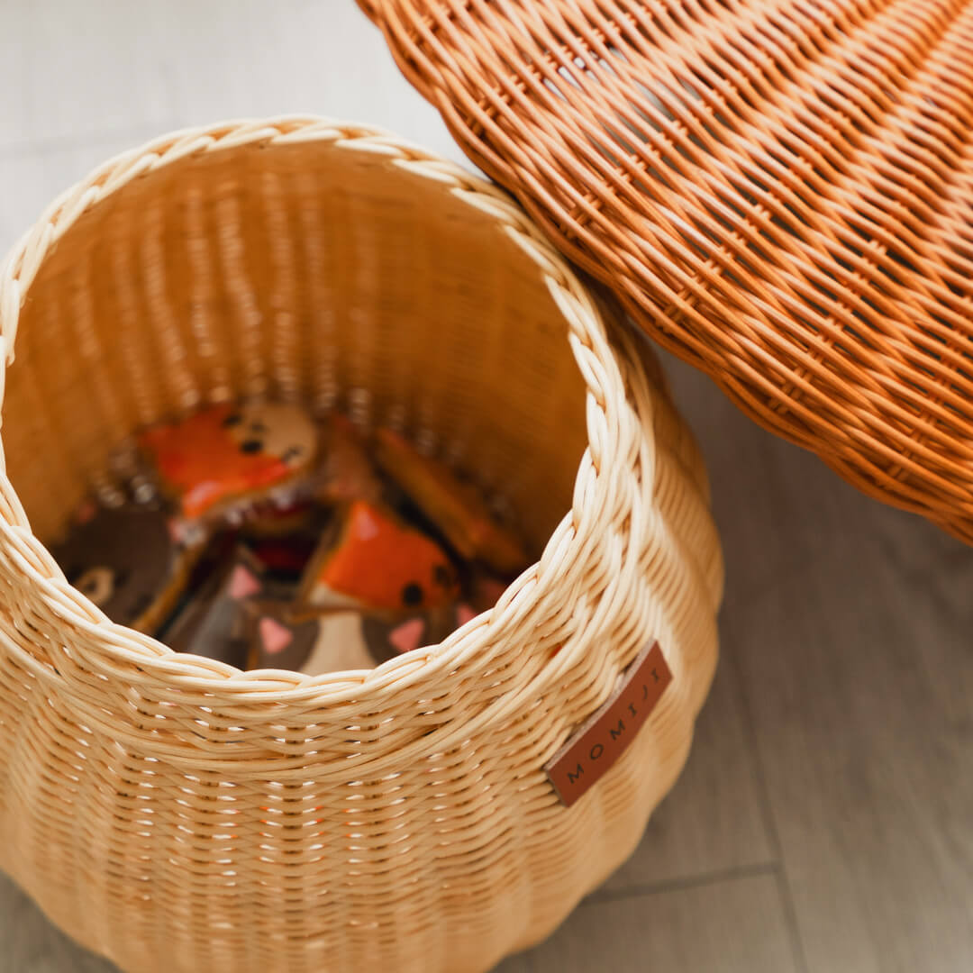 Top view shot on what is inside the Mushroom Storage Rattan Basket by MOMIJI