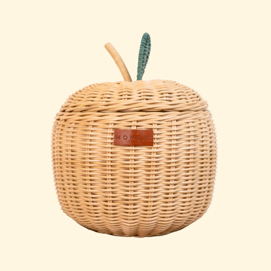 Front view of the Apple Rattan Storage Basket by MOMIJI in natural, small size