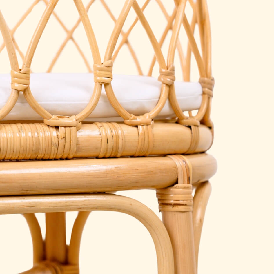 Close-up of the rattan weaving detail of the Olivia Doll Bassinet by MOMIJI.