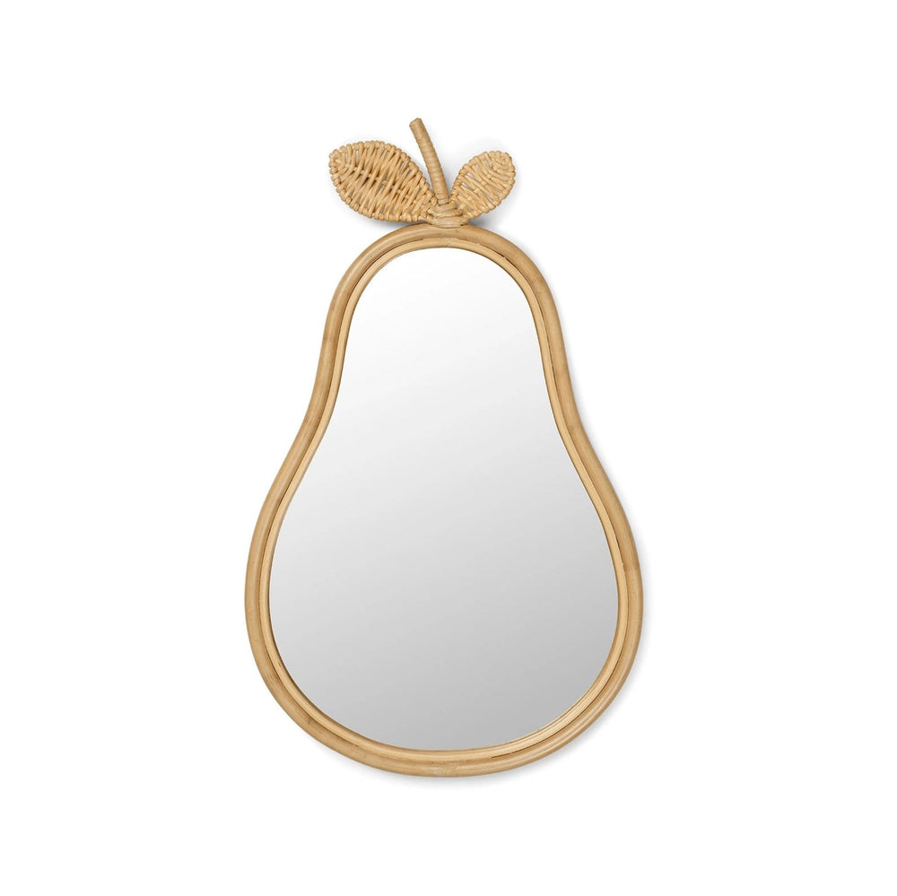 Front view of the handcrafted rattan wicker Pear Mirror by MOMIJI.