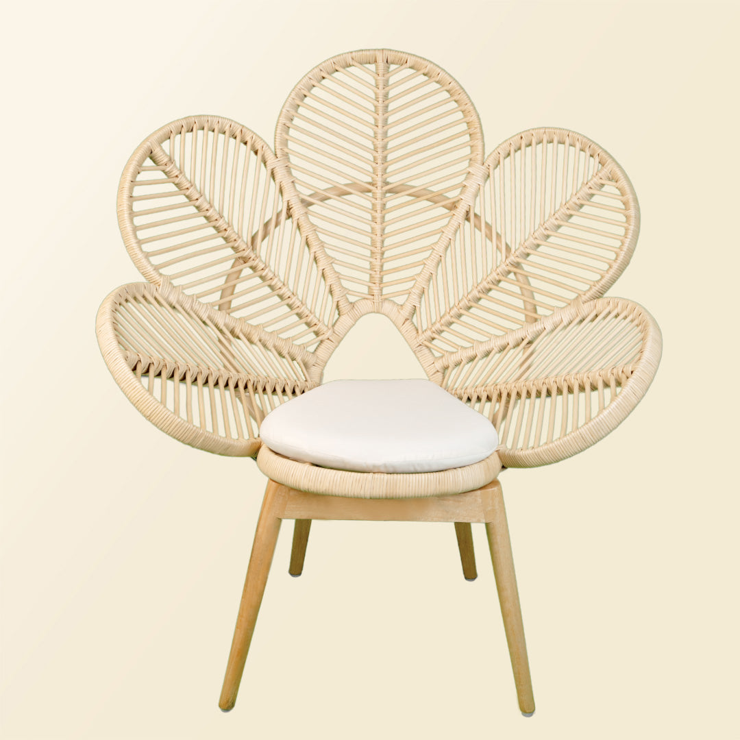 Front View of Petal Chair with white cushion by MOMIJI.