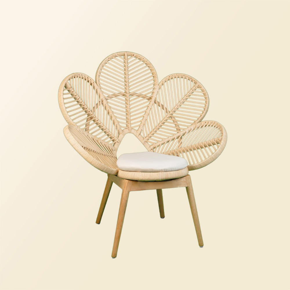 Tilted view of Petal Chair with white cushion by MOMIJI 