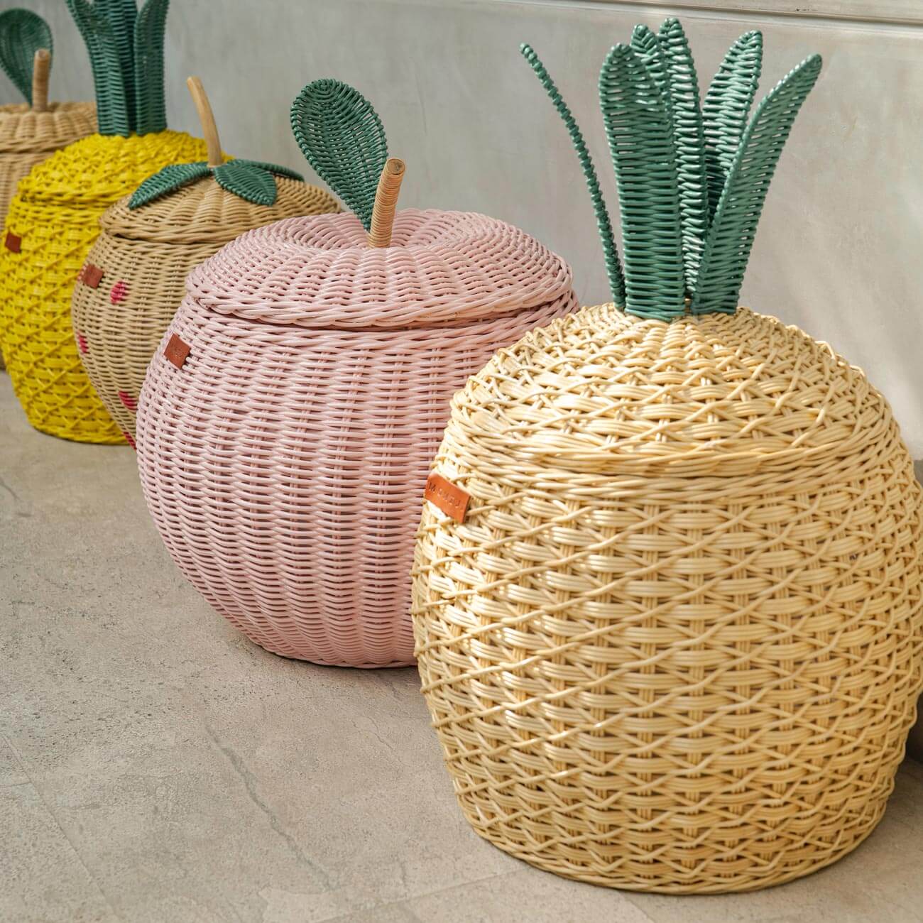 Fruit Rattan Storage Basket Collection Lined Up by MOMIJI in medium size.