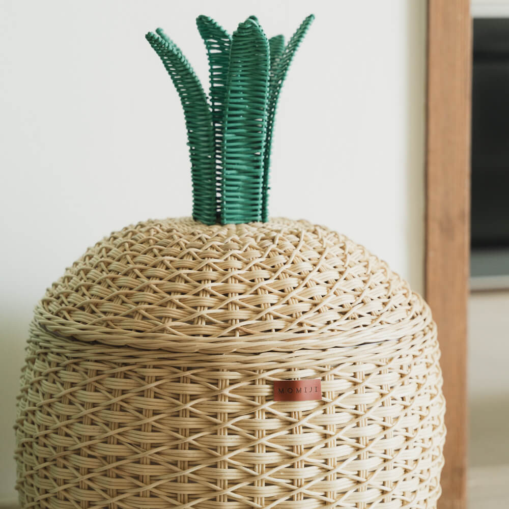 Close up lid shot of Pineapple Rattan Storage Basket by MOMIJI.
