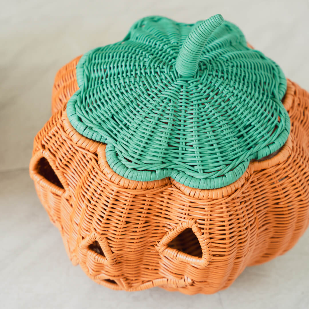 Top view of Pumpkin Face Rattan Basket by MOMIJI.
