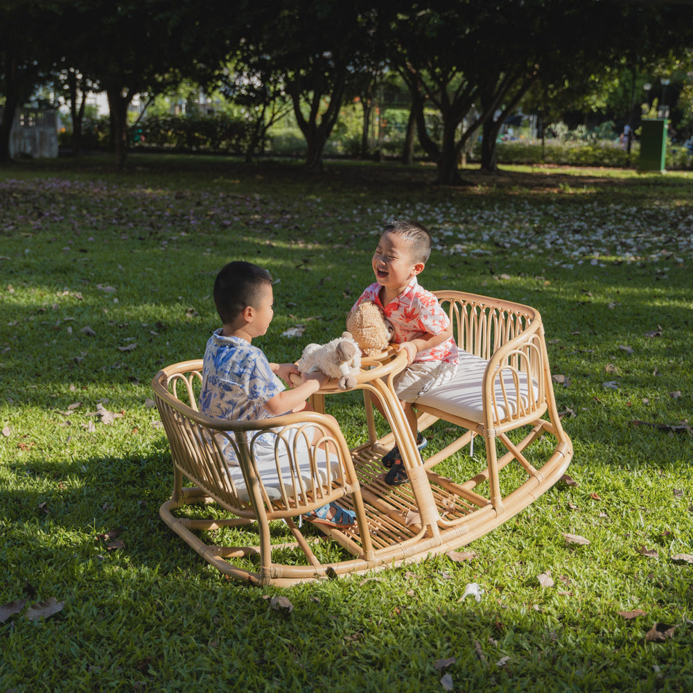 Leon Rocking Rattan Bench | Kids Playing on Rocking Bench | MOMIJI