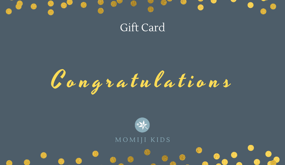 MOMIJI congratulations gift card featuring a playful polka dot design.