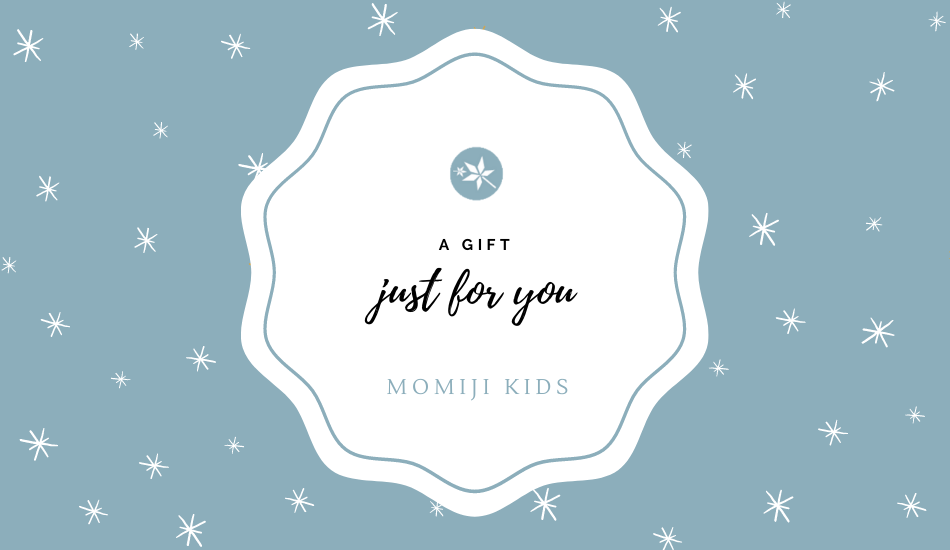 MOMIJI “Just for You” gift card with a spark-inspired decorative design.
