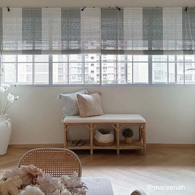 Palma Bench by MOMIJI styled indoors as a functional seating and storage piece.